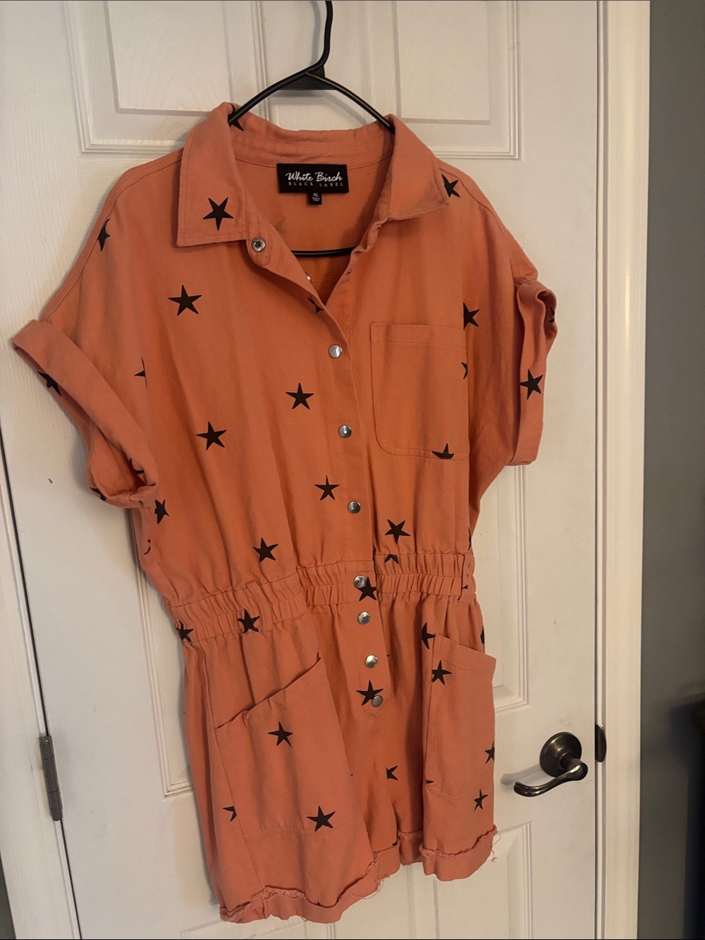 white birch Rust Star-Print Button Romper